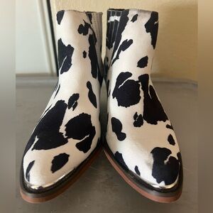 Rider Stylish Black and White Cow Print Ankle Boots | Size 10
